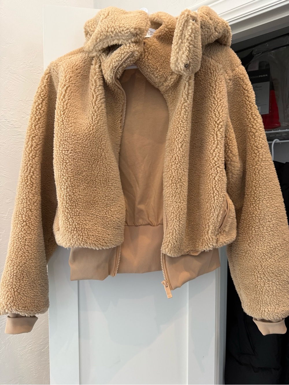 Cozy Teddy Fleece Bomber Jacket - Camel